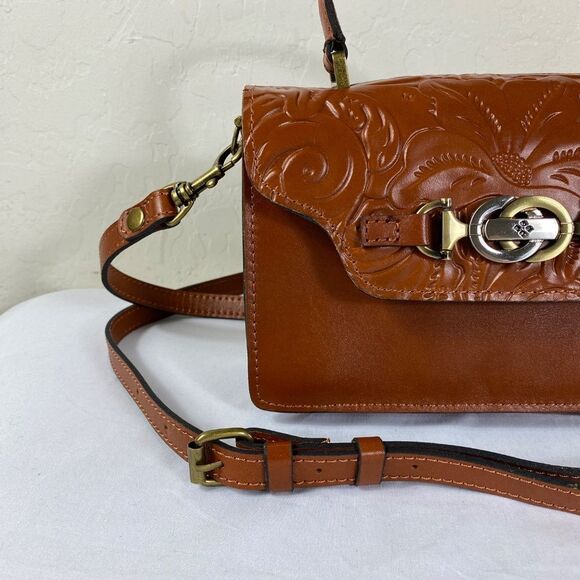 Patrica Nash NWT PORCILI top handle crossbody/ cognac color tooled Florance - Picture 5 of 8